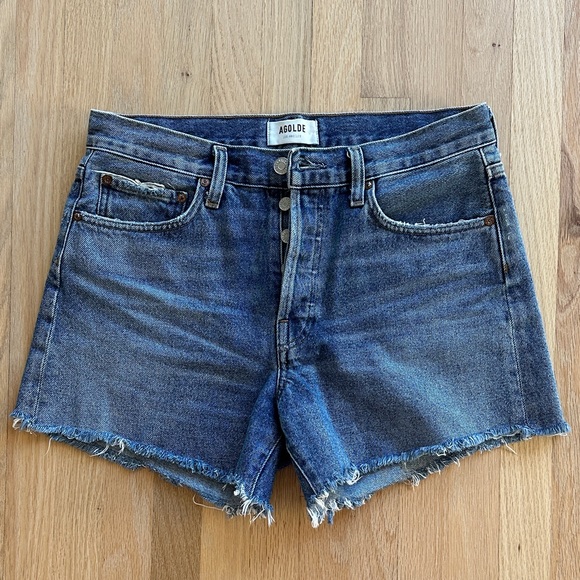 Agolde Pants - Agolde Blue High-Waist Denim Cutoff Shorts